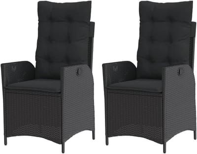 Tuinstoel met kussen, set van 2, verstelbaar, zwart, polyrotan, balkonstoel, verstelbare rugleuning, terrasstoel, eetkamerstoelen voor terras, tuin, balkon -A