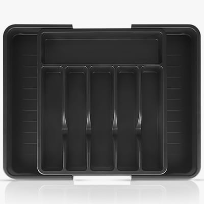 Nuvona Uitschuifbaar Bestekbak met 8 Vakken – Besteklade Organizer – 57 x 39 cm – Kunststof - Zwart