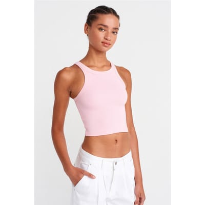 Geribbelde katoenen sweater zonder mouwen Crop Top