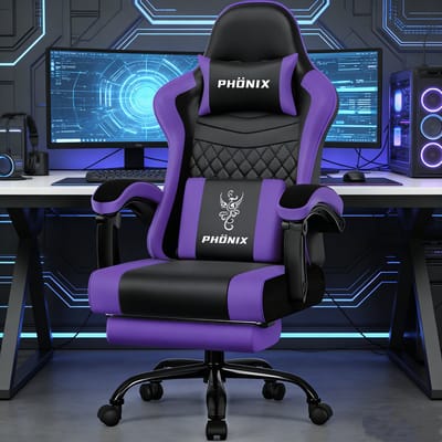 Fukstern Gaming Stoel-Ergonomische gamestoel-155°Verstelbare Rugleunin gaming chair-Inklapbare voetsteun-Geïntegreerde armleuningen-Max. Draagvermogen 150 kg – Paars