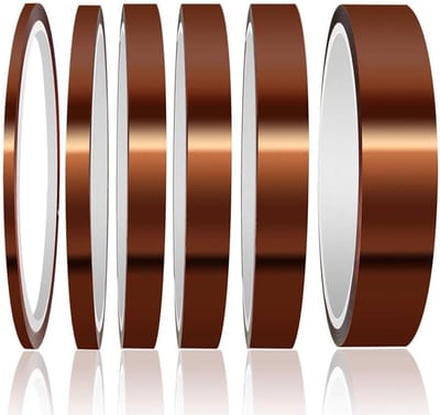 6 Stuks Hoge Temperatuur Tape - Hittebestendige Polyimide Film Tape voor Isolatie, Maskeren en Solderen (3/6/8/10/12/20mm*33m)