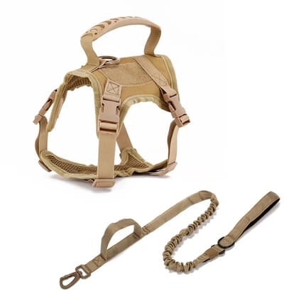 OLOEY Tactisch hondentuig voor kleine honden met handvat, set van militair diensthondvest en riem voor buitentraining, wandelen en hiken, verstelbaar (zwart, camouflage)