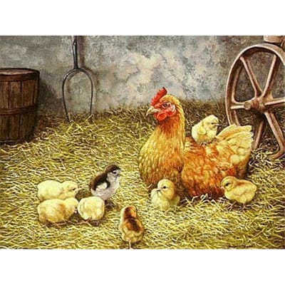 Peinture Diamant 5D Broderie Diamant Point de Croix Poulet de Ferme Forage Rond Complet 20X30CM gray