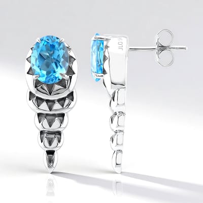 Cavill - Zilveren Oorbellen - 925 Sterling Zilver - Zwitsers-blauwe Topaas 3,723 ct - Ovaal Slijpsel - 2 Tanzanianse Zirkonia - 25 mm Elegant Design
