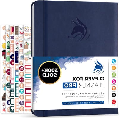 Productiviteitsplanner - Agenda Organizer - Doelen Bereiken - Ongedateerd met Stickers - A4 Formaat - Donkerblauw