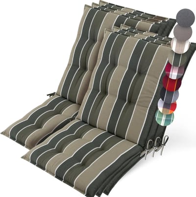 Beautissu Sun-NL – Set van 6 Premium Lage Rugleuning Kussen 100x50 cm - UV-bestendig & 8cm Dik Kussen Tuinstoelkussen Antislip Bevestigingsbanden – Stevige Stof Groen Gestreept
