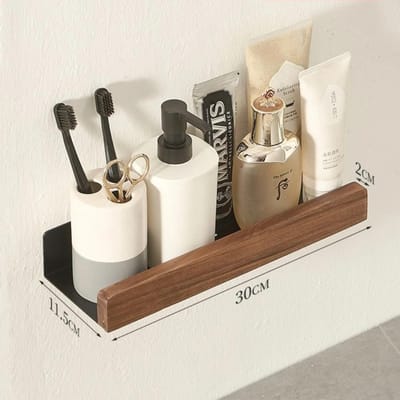 Étagère de salle de bain sans perforation, étagère de rangement en bois massif, étagère de salle de bain sans perforation, étagère en bois murale, organisateur de douche et de toilettes beige