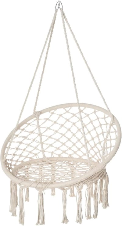 Hangstoel Macramé - Zitstoel - Ontspannen Buiten - Boho Stijl - 80x80x42 cm - Beige
