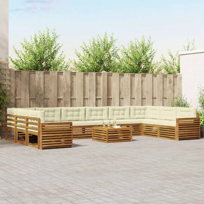 vidaXL - Sofa-Sets - 11 - st - Natuurlijk - en - Crème - Massief - Acacia - Hout