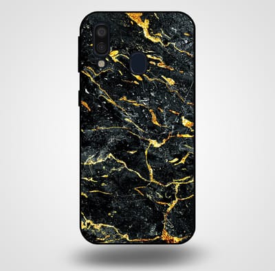 Smartphonica Telefoonhoesje voor Samsung Galaxy A40 met marmer opdruk - TPU backcover case marble design - Goud Zwart geschikt voor Samsung Galaxy A40