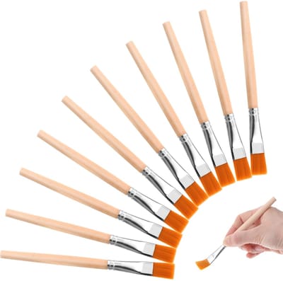 3/4 inch platte verfborstels, 10 stuks houten handvat kunstenaar ambachtelijke borstels voor aquarel, acryl, olie, body face nail art, doe-het-zelf schilderen