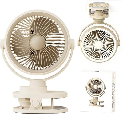 SnelShoppen - RNPKZ Campingventilator, mini-ventilator op accu met clip, oplaadbare USB-C-groeiventilator, klein, 5 snelheden, 360° rotatie, draagbare