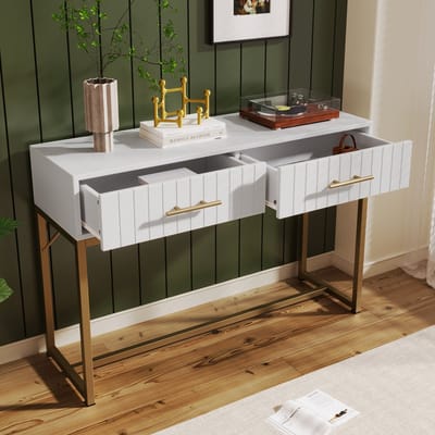 Kaptafel met 2 laden - 100x45x75 cm - hoge kast - bijzetkast - ladekast - dressoir voor slaapkamer - wit