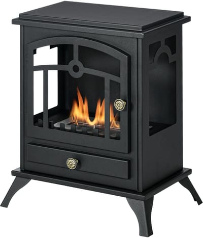 Vrijstaande Bio Ethanol Haard - Zwarte Stalen Sfeerhaard - 1,2L Brander - 3 Uur Brandtijd - 45x28x54 cm