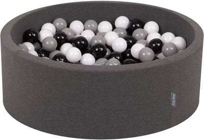 KiddyMoon ballenbad 90x30cm met 200 ballen ∅ 7cm ballenbad met kleurrijke ballen - voor baby's kinderen rond - donkergrijs: wit zwart grijs
