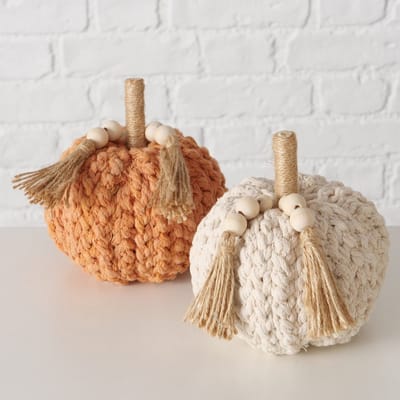 Pompoen - Ibiza - 2 set - Decoratie - Hand made - Jute - Oranje - Creme Wit - 15x14cm