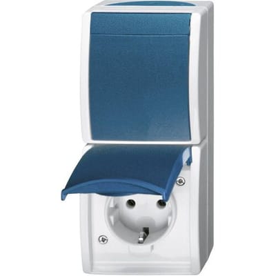 Busch-Jaeger 2601/6/20 EW-53 Ocean (opbouw) Schakel-/stopcontact combinatie spatwaterdicht Blauw, Groen