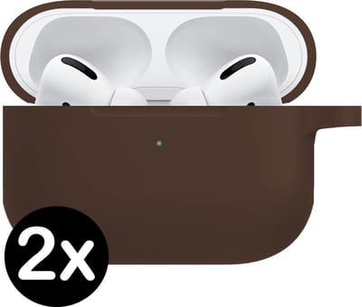Hoesje - 2 Stuks - Geschikt voor Apple Airpods Pro - Siliconen Hoes met Clip - Silicone Case Cover - Bruin