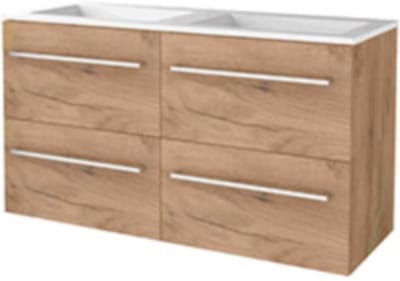 Basic-Line Start 46 Badkamermeubelset - 120 x 46 cm - Met Grepen - 4 Lades - Acryl Wastafel - Zonder Kraangat - Whisky Oak