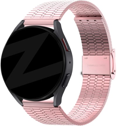 Bandz Hoogwaardige verstelbare stalen band geschikt voor Garmin Vivoactive 6 / 5 / 3 / Vivomove / 3 / HR / Style / Luxe / Sport / Trend / Forerunner 645 / 570 / 245 / 170 / 165 / 70 / 55 / Venu / SQ / SQ2 / 2 Plus / Approach S12 / S40 / S42 - Roze