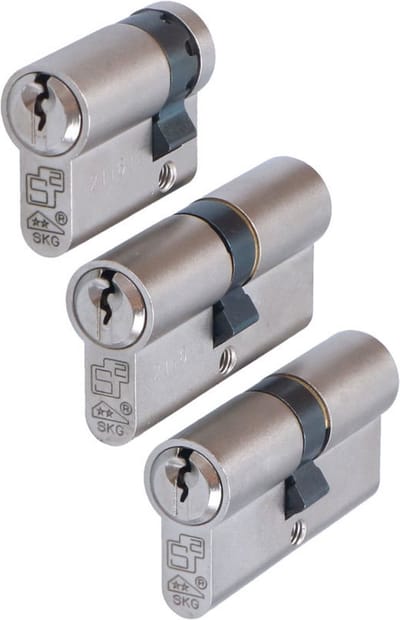 Set S2 veiligheidsprofielcilinders S6 SKG 2, dubbele én enkele cilinder, combinatiematen 2x 30/30 + 1x 30/10 (set van 3 gelijksluitend)