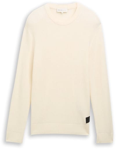 Tom Tailor Denim - Gebreide trui met ronde hals - Maat XL - Wool White