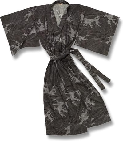 TA-HWA - Japanse Kimono - Heren Yukata Gevoerd - Zwart - Hokusai - One Size