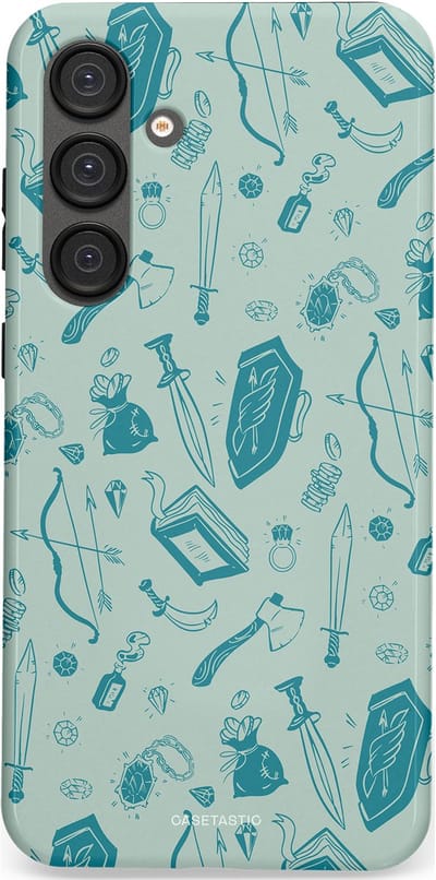 Casetastic Hoesje Geschikt voor Samsung S25 Plus - Stijlvolle Beschermende Duo-layer Case - Avontuurlijke buit vol wapens
