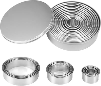 Dailygoods - 12 stuks ronde koekjessnijders, set keksausstecher, uitsteekvormen roestvrij staal met opbergdoos, 2,4 cm-11,2 cm snijsjablonen roestvrij staal voor gebak, donut, fondant, mousse, bakken, DIY, taart