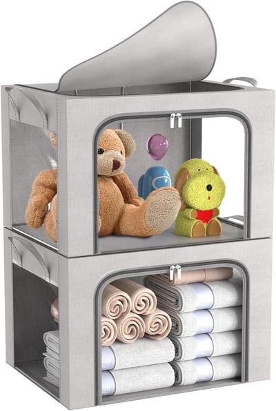Opvouwbare en Stapelbare Opbergdozen met Metaal Frame voor Dekens en Beddengoed - Grijs (24L)