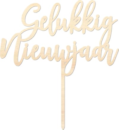 Houten caketopper / taarttopper - Gelukkig Nieuwjaar - Taart / Cake topper op bestelling gemaakt