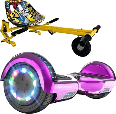 Ampes Hoverboard - Bluetooth Speaker - 24V 4.0 Ah Accu - Oxboard - 12 km/h - UL2272 Gecertificeerd - LED Verlichting - Anti lek banden - Belastbaar tot 120KG - 6.5 Inch - Inclusief Draagtas - 700W Wielen - Roze + Hoverkart met Vering Hiphop