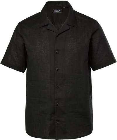 Men Plus - Heren - Overhemd linnenmix korte mouw Cubaanse kraag Cubaanse pasvorm - Zwart - Maat XL