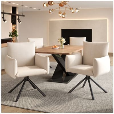 Lot de 4 chaises rembourrées pivotantes 360° avec pieds métalliques – Beige, accoudoirs, style contemporain beige