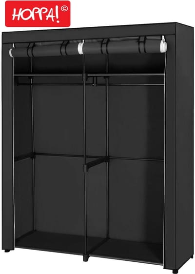 Hoppa! - Stoffen kledingkast - 2 kledingrails - grijs - 140x174x43 cm (BxDxH)
