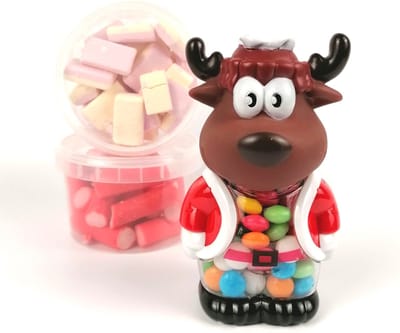 Kerst cadeaupakketje - rendier - spaarpot - kerstfiguur - snoepjes - ingepakt in cadeaufolie