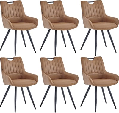 Colenis® - Amanda Eetkamerstoel - Set Van 6 - Cognac - Microfiber Stof - Microvezel - Industrieel