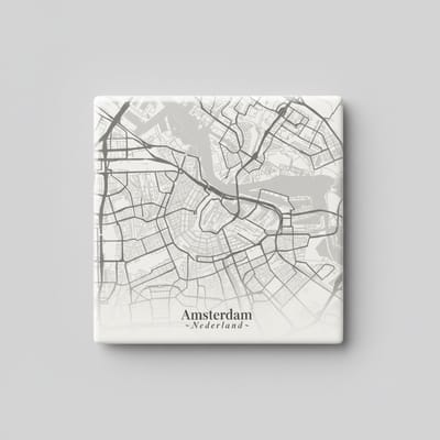 Stadskaart Keramische Tegel “Amsterdam, Nederland” – Minimalistische Urban Map Wanddecoratie, Moderne Reis Woondecoratie Tegel 15 x 15 cm