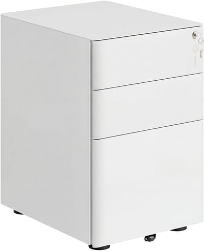 Ladeblok met Slot – 3 Lades – Staalen Bureaukast – Archiefkast – Wit – Afsluitbaar – Compact Kantoor Opbergsysteem
