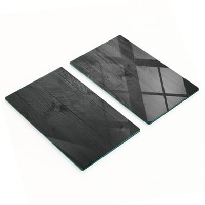 Gehard glazen planken met decoratief patroon, houten planken, zwart, 2x30x52 cm