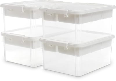 Opbergdozen met deksel van 16 l, kunststof met onderkant en deksel, uitneembare lade, knutselspullen organizer, doorzichtige opbergdoos voor het organiseren van gereedschap, 4 stuks
