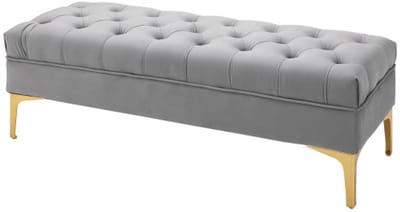 Bank Zitbank, bedbank, schoenenbank, make-upbank, kruk, geschikt voor slaapkamer, gang, woonkamer, ingang, 118 x 45 x 42 cm, grijs, metaal