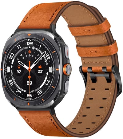 Leren bandje - geschikt voor Samsung Galaxy Watch Ultra (47mm) / Ultra 2025 (47mm) - band van leer met dubbele rvs gesp - lichtbruin