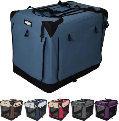 Luxe 4-deurs Opvouwbare Zachte Hondentransportbox met Fleece Bed en Gordijnen – Binnen en Buiten Gebruik