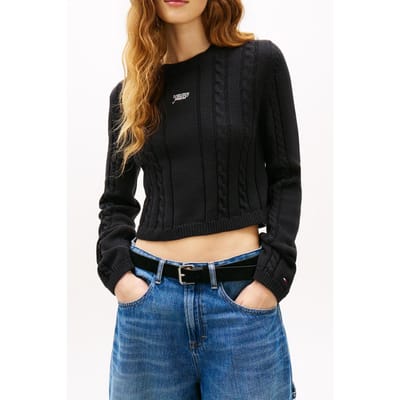 Tommy Hilfiger Cable Script Sweater Black Taglia: XS | Maglioni a maglia Outlet | Donna | Nero