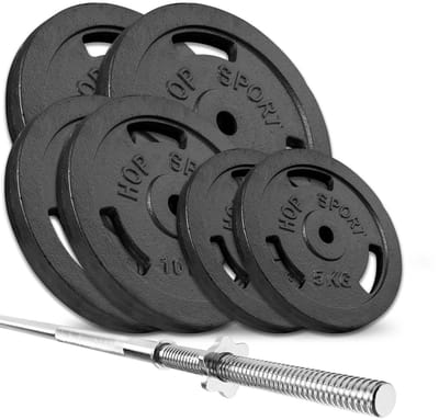 Hop Sport – Halterset 69 kg – Lange Halterstang 167 cm – Gietijzeren Halterschijven – 30 mm