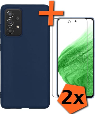 Hoes - Met 2x Screenprotector - Geschikt voor Samsung Galaxy A53 - Sterk & Shockproof - Back Cover - Siliconen Case - Telefoon Hoes - Donkerblauw
