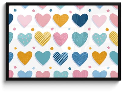 Poster in lijst - Fotolijst 90x60 cm - Posters - Hartjes - Pastel - Kleurcontrast - Handgetekend - Posterlijst zwart - Decoratie - Wanddecoratie woonkamer - Muurdecoratie slaapkamer