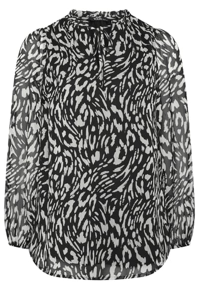 Yours Curve Zwarte Blouse Met Ruchekraag En Luipaard Size 50-52