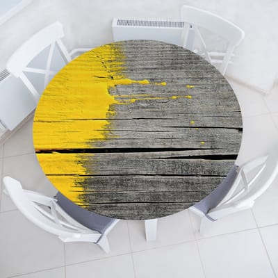 ABAKUHAUS Geel Elastisch Rond Tafelkleed, Vintage Houten Plank, Allround Elastisch Tafelkleed, 90 cm - 100 cm, Geelgrijs